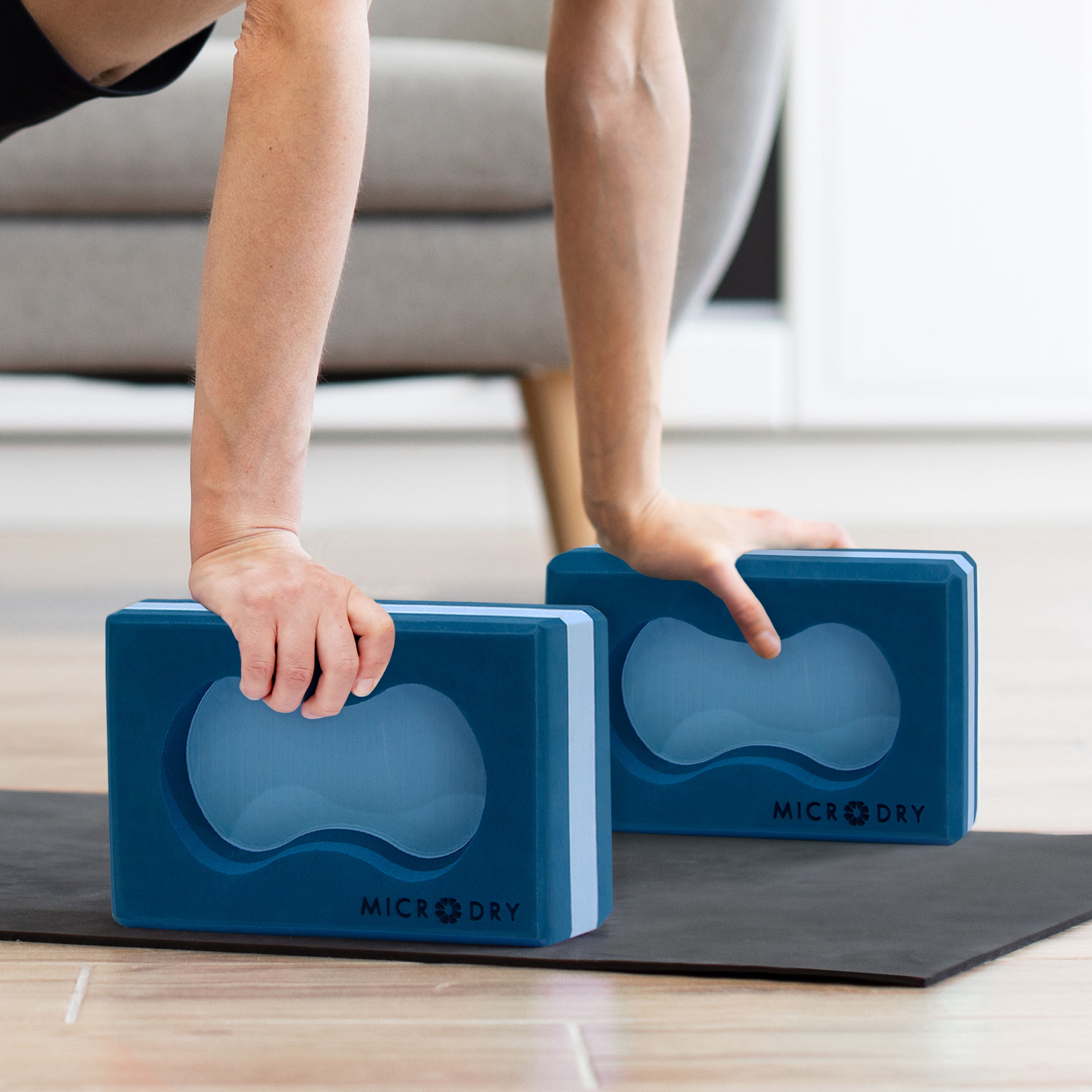 Microdry Blue Non Slip High Density Foam Pilates and Yoga Block Set, 2 Count
