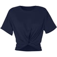 thumbnail image 4 of Rhuody Summer Tops For Womens Spring Short Sleeve Tee Solid Color Blouse Round Neck Cropped T Shirt Retro Wear Navy S, 4 of 5