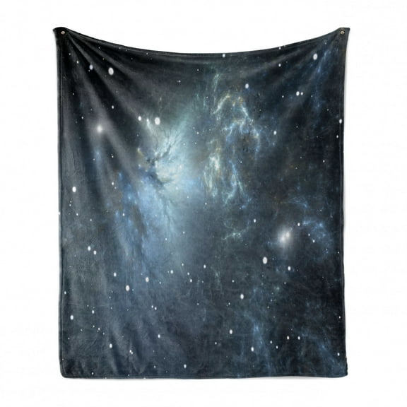 Constellation Soft Flannel Fleece Throw Blanket, Infinite Space with Nebula and Stars Universal Energy Cosmology, Cozy Plush for Indoor and Outdoor Use, 50" x 60", Pale Blue Black White, by Ambesonne