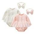 thumbnail image 6 of Seyurigaoka Baby Girls Long Sleeve Romper with Bow Headdress Mesh Lace Clothing, 6 of 7