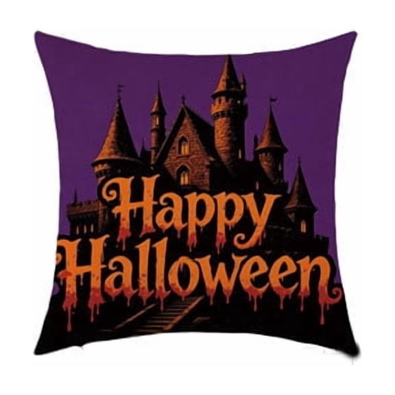 Sahpxhe Halloween Castle Pillow Covers,18x18in Spooky Bat Pattern Decorative Sofa Cushion Pillow Cases with Hidden Zipper for Halloween Decoration,Living Room Sofa Dark Blue