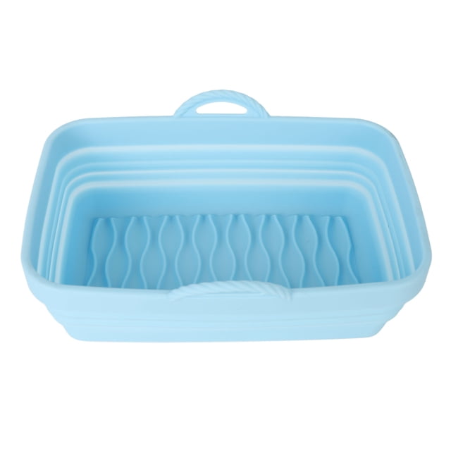 Revestimiento de silicona plegable para freidora, cesta rectangular de silicona con asas para hornear en familia, acampar, barbacoa, color azul
