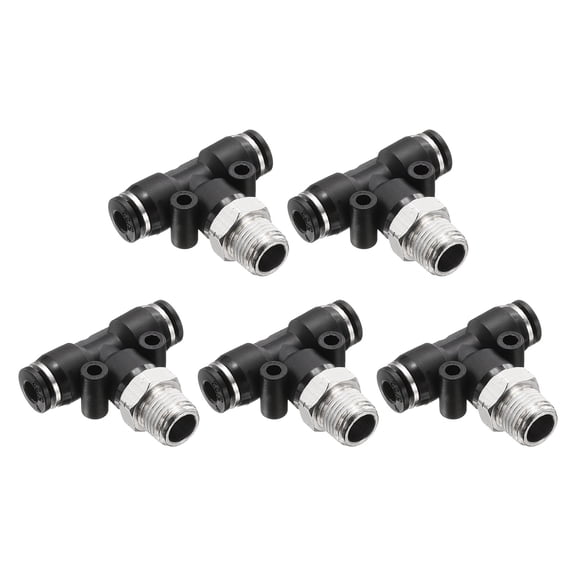 Uxcell 5pcs Pneumatic Male Branch Tee 5/32" Tube OD x 1/8" NPT Thread Quick Push to Connect Brass Air Line Hose Fittings for Industry Air System PT5/32-N01, Black