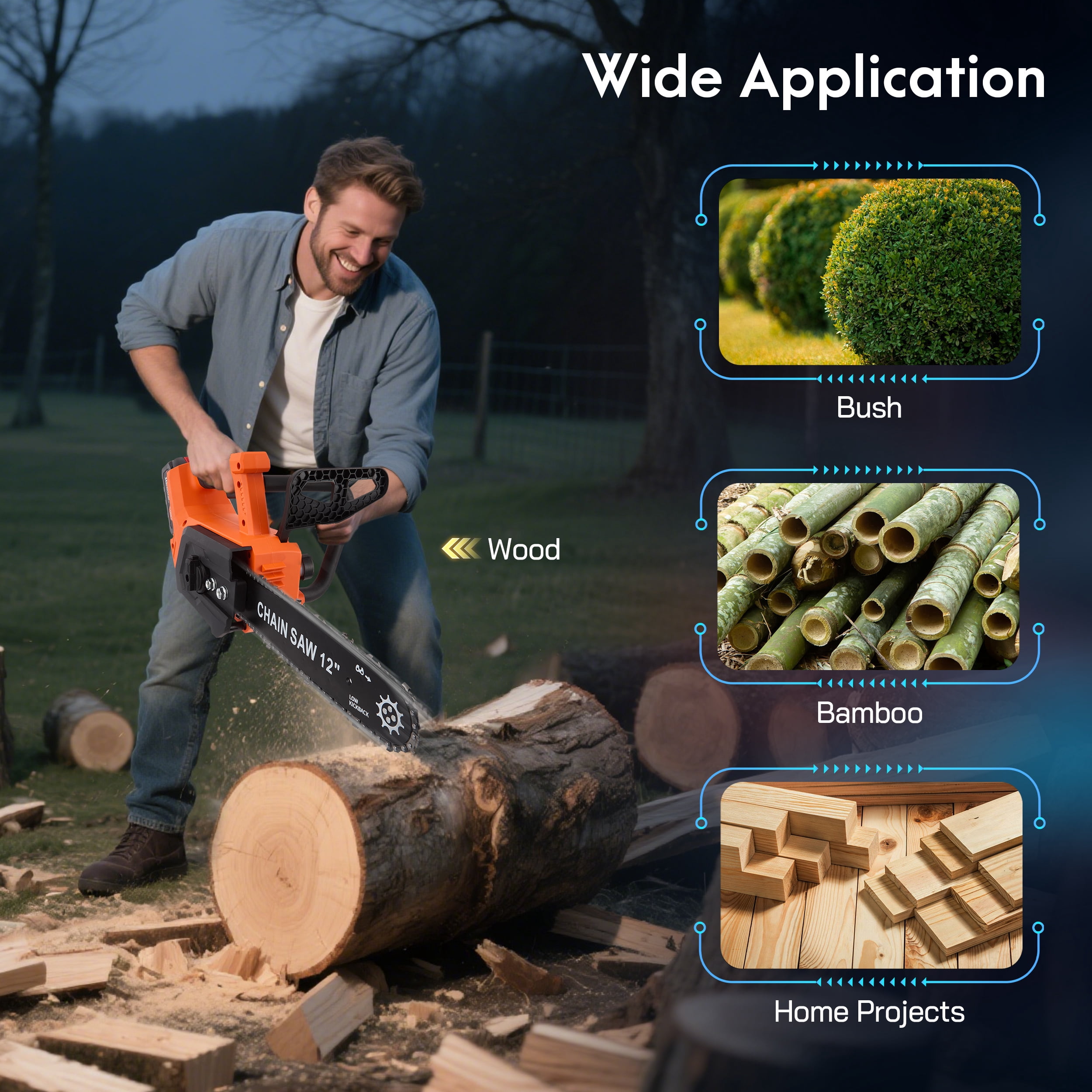 RELOIVE 12" Chainsaw, Cordless battery Chainsaw with 2x 4.0Ah Batteries , Electric Chainsaw with 1200W Brushless Motor, Automatic Lubrication, Power Chain Saw for Wood Cutting Tree Trimming