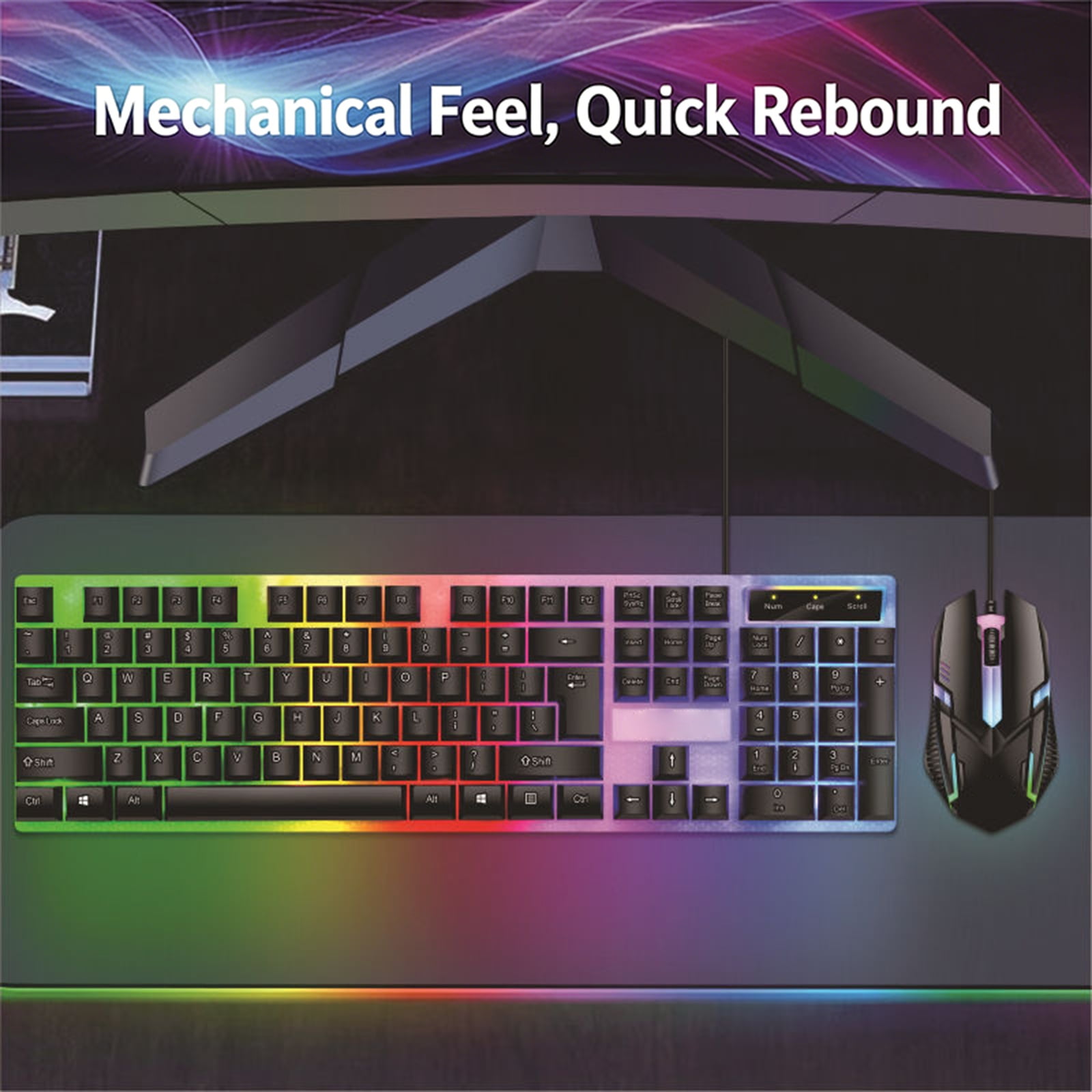Mechanical Feel Waterproof Keyboards Set 104Key RGBs Backlit Suspended Keycaps USB Cord For Office And Gaming