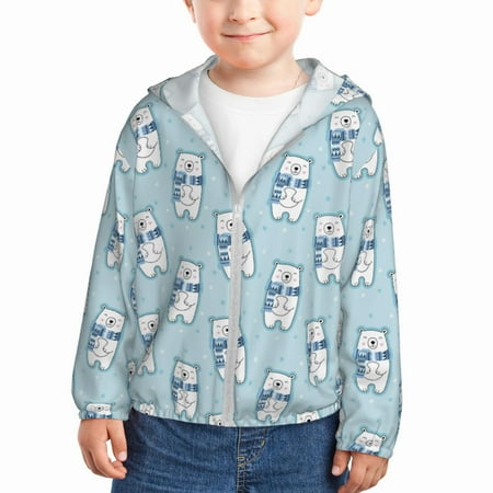 

Gaeub blue Scarf Bear Print Athletic Sun Protection Hoodie for Kids Long Sleeve Outdoor UV Shirt Running Fishing Top for Boys Girls-4 Years