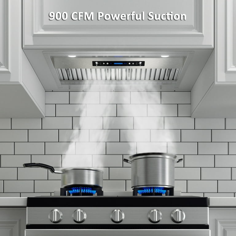 VEVOR Insert Range Hood, 800CFM 3-Speed, 36 inch Stainless Steel Built-In Kitchen Vent with Push Button Control LED Lights Baffle Filters, Ducted