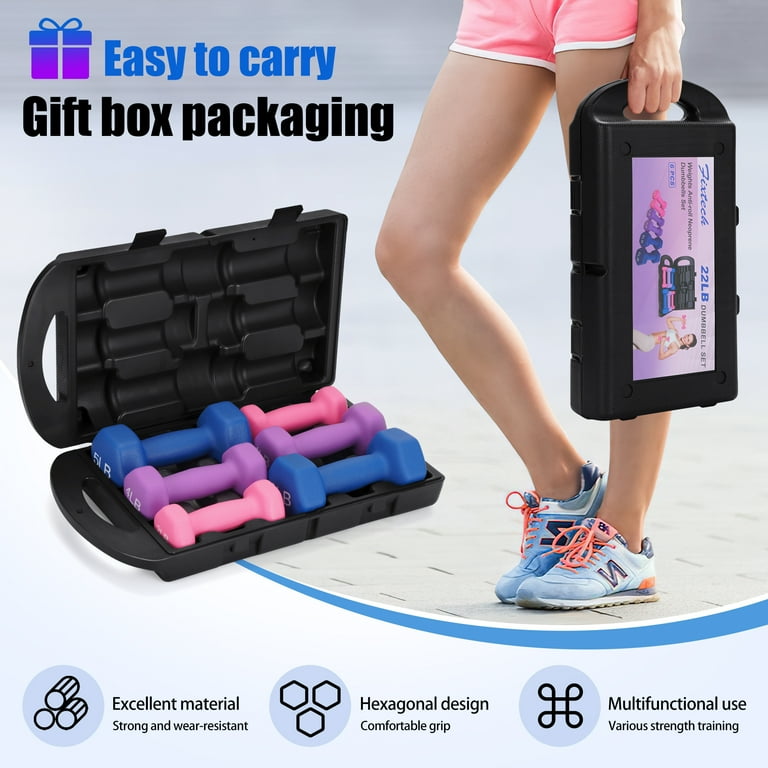 FIXTECH 2, 4, 5 Pound Neoprene Dumbbell Free Hand Weight Set with