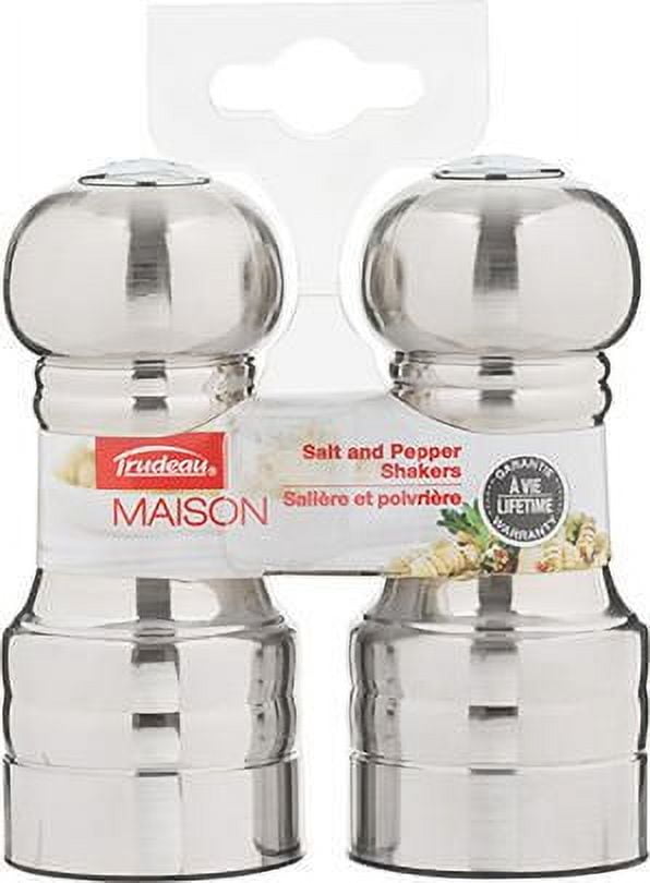 Trudeau Maison Century Stainless Steel 4.5-inch Salt and Pepper Shakers, Stainless Salt & pepper shaker