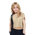 thumbnail image 6 of CAICJ98 T Shirts for Girls Summer Tops Motion Fashionable Cute Round Neck Short Sleeve Open Back Shirts Sports Casual Backless Tees (Beige,11-12 Years), 6 of 7
