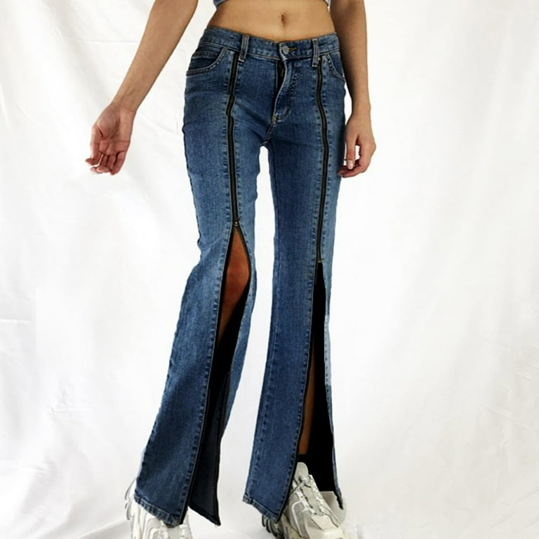 本日までHIGH WAIST BELL-BOTTOM DENIM PANTS Women'S Bell Bottom Jeans High Waisted Zipper Split Tapered Jean