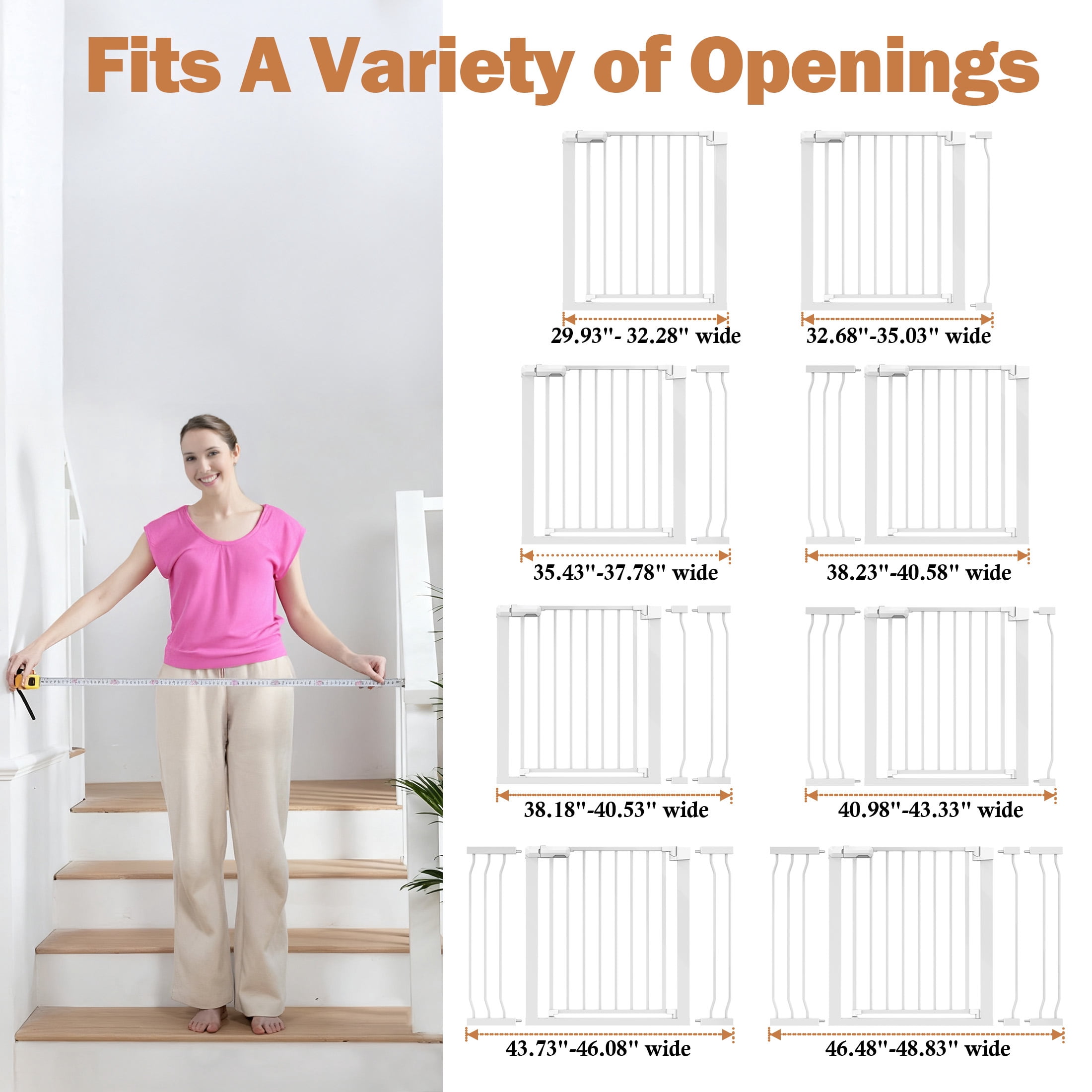 Vomeast 36in Extra Tall Baby Safety Gate,29.93- 48.8in Extra Wide Metal Dog Gates for Stair and Doorways,Pressure Mounted,White