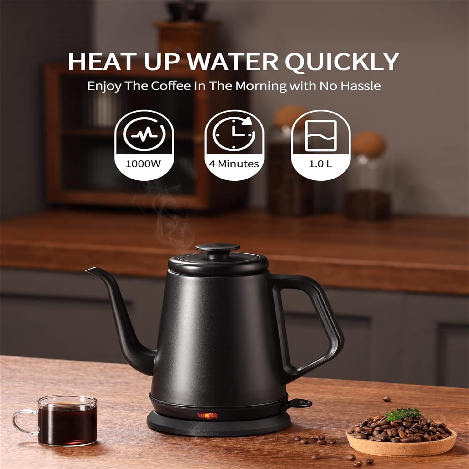 Gooseneck Electric Kettle(1.0L),1000W Electric Tea Kettle of 304 Stainless Steel,Auto Shut off