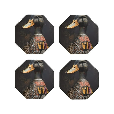 

Tebeau Graffiti Cool Duck Print Set of 4 Leather Drink Coasters Round Cup Mat Pad for Home and Kitchen Use 4 -Octagon