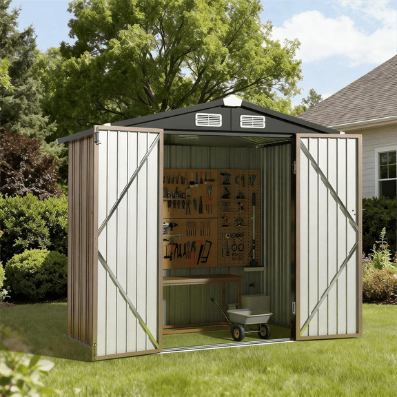 BaPiPro 6'x4' Outdoor Metal Shed - Shed and Outdoor Storage for Garden Tools/Bikes/Garden Equipment, Lockable Waterproof, Brown