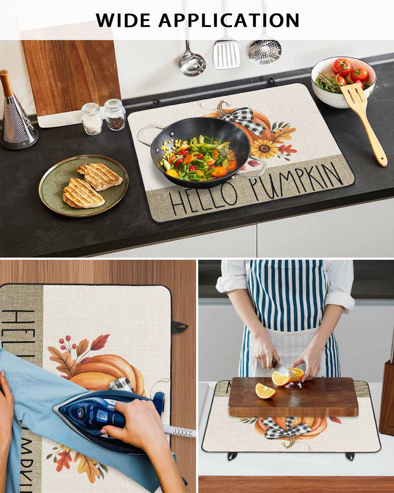 Large Induction Cooktop Protector Mat Thanksgiving Stove Top Covers for Electric Stove, Farmhouse Retro Orange Pumpkin Flowers Decorative Stove Burner Cover Mats, Glass Top Stove Cover