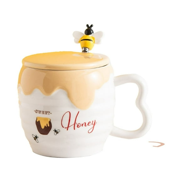 Creative Ceramic Cup with Cover Cartoon Cute Bee Mug Office Coffee Cup Practical Advertising Gift Cup (550)
