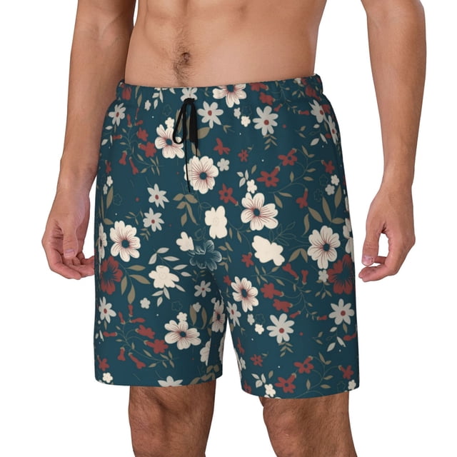 Balery Vintage Floral Bañador para hombre, shorts de playa de secado rápido con entrepierna y forro de compresión-Large