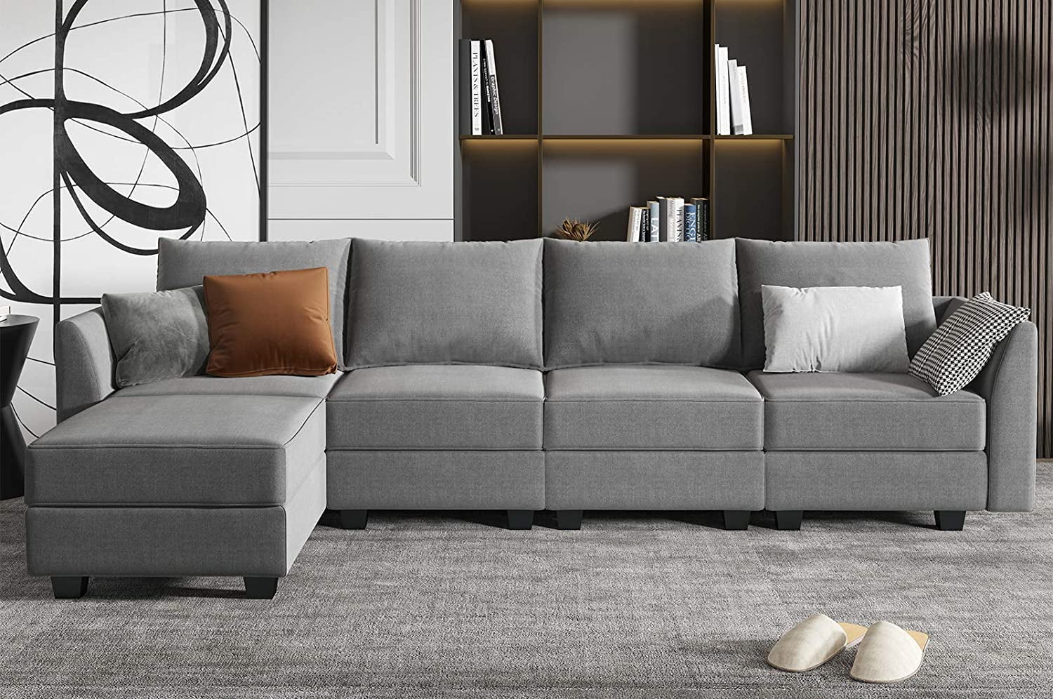 HONBAY Modular Sectional Couch with Reversible Chaise L-Shape Sofa 4 ...