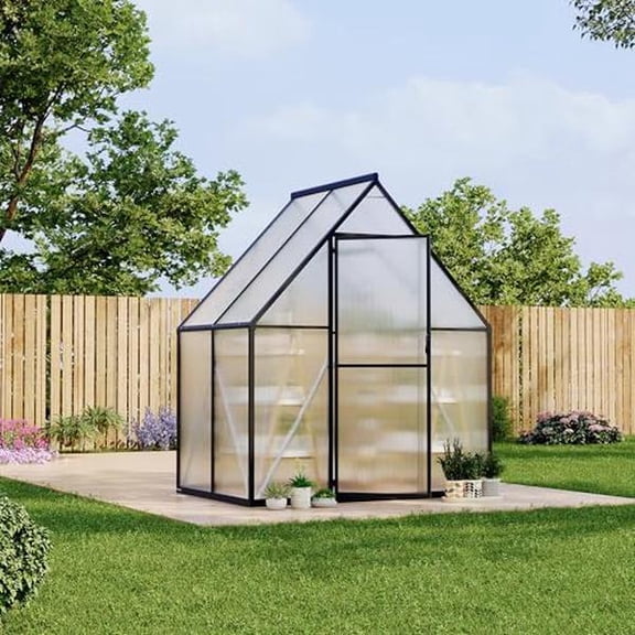Black 6X4 ft Polycarbonate Greenhouse with Aluminum Frame, Polycarbonate Greenhouse for Outdoors, Greenhouses with Ventilation, Aluminum Large Walk-in Greenhouses for Outside
