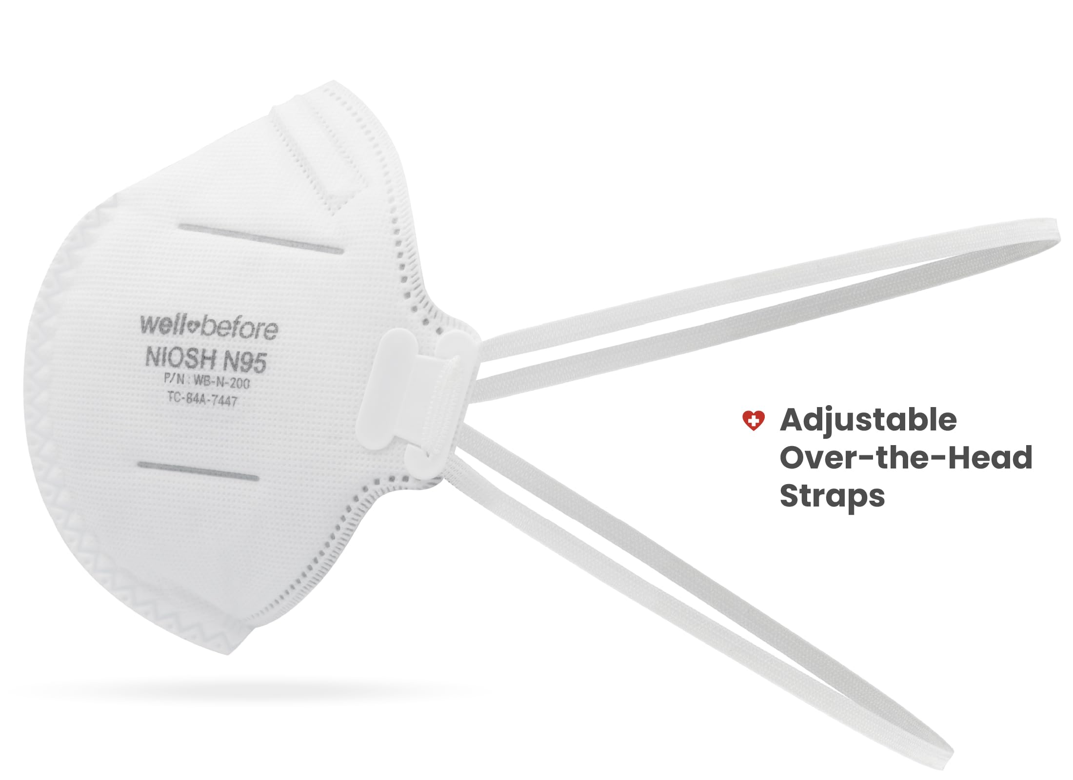 Well Before N95 Mask - NIOSH Approved (White, Pack of 20), Lightweight design, Breathable and comfortable for long periods of wear, N95 Masks For Adults helps filter Pollen and Dust, Universal Fit