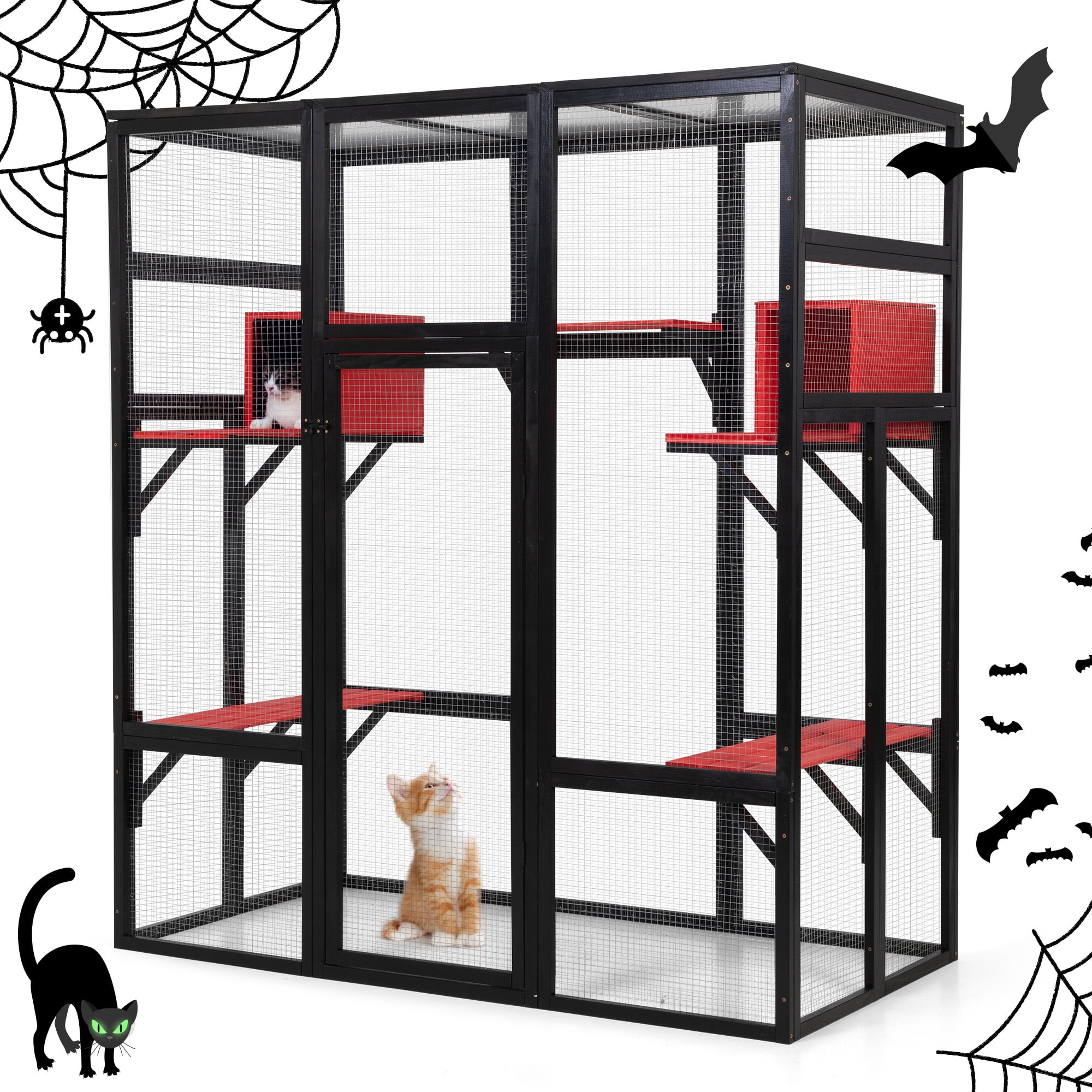 COZIWOW 70Inch Outdoor Cat House Condo Shelter with Waterproof Roof, UV Resistant 7 Platforms & 2 Resting Boxes + Gothic Shelters Perches Condos