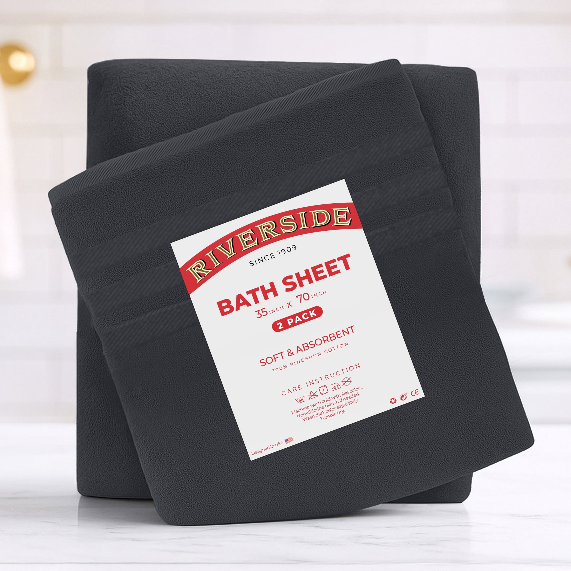 RIVERSIDE 2 Pack Luxury Bath Sheets 35×70 Soft Quick Dry Extra Large Cotton Towels 600 GSM Hotel Quality Spa - Charcoal