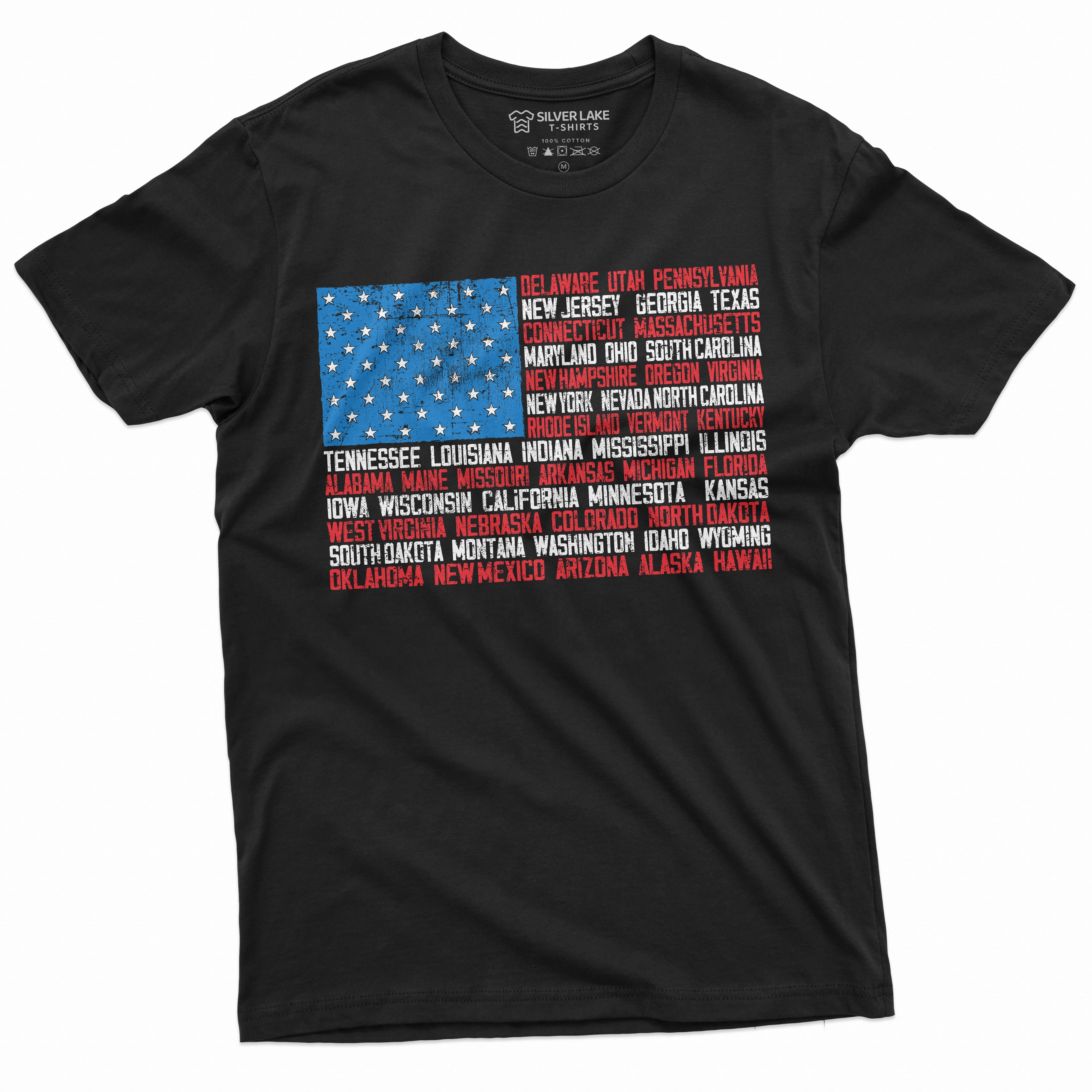 Men'S Usa Flag State Names TShirt Patriotic 4Th Of July Us America Tee