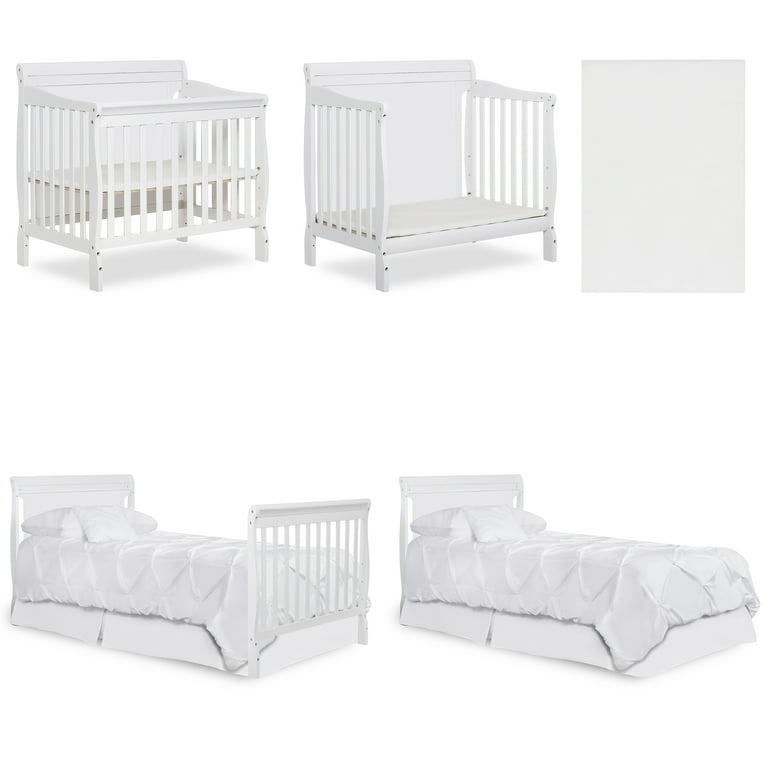 Dream On Me Aden Full Panel Baby Convertible 4 in 1 Mini Crib in White Greenguard Gold Certified Walmart