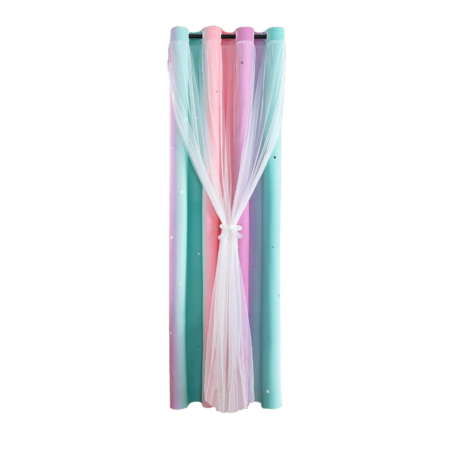Ombre Rainbow Blackout Curtains for Girls Bedroom Living Room Darking Stripe Double Layer Star Cut Out Wall Home Decor Gradient Grommet Window Curtains (1 Panel, 39.37×51.18in)