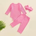 thumbnail image 6 of Enyan Baby Girl Clothes Spring Fall Outfit Solid Color Long Sleeve Ribbed Bodysuit Romper Pants Set Infant Outfit（Size 6-12 Months）, 6 of 8