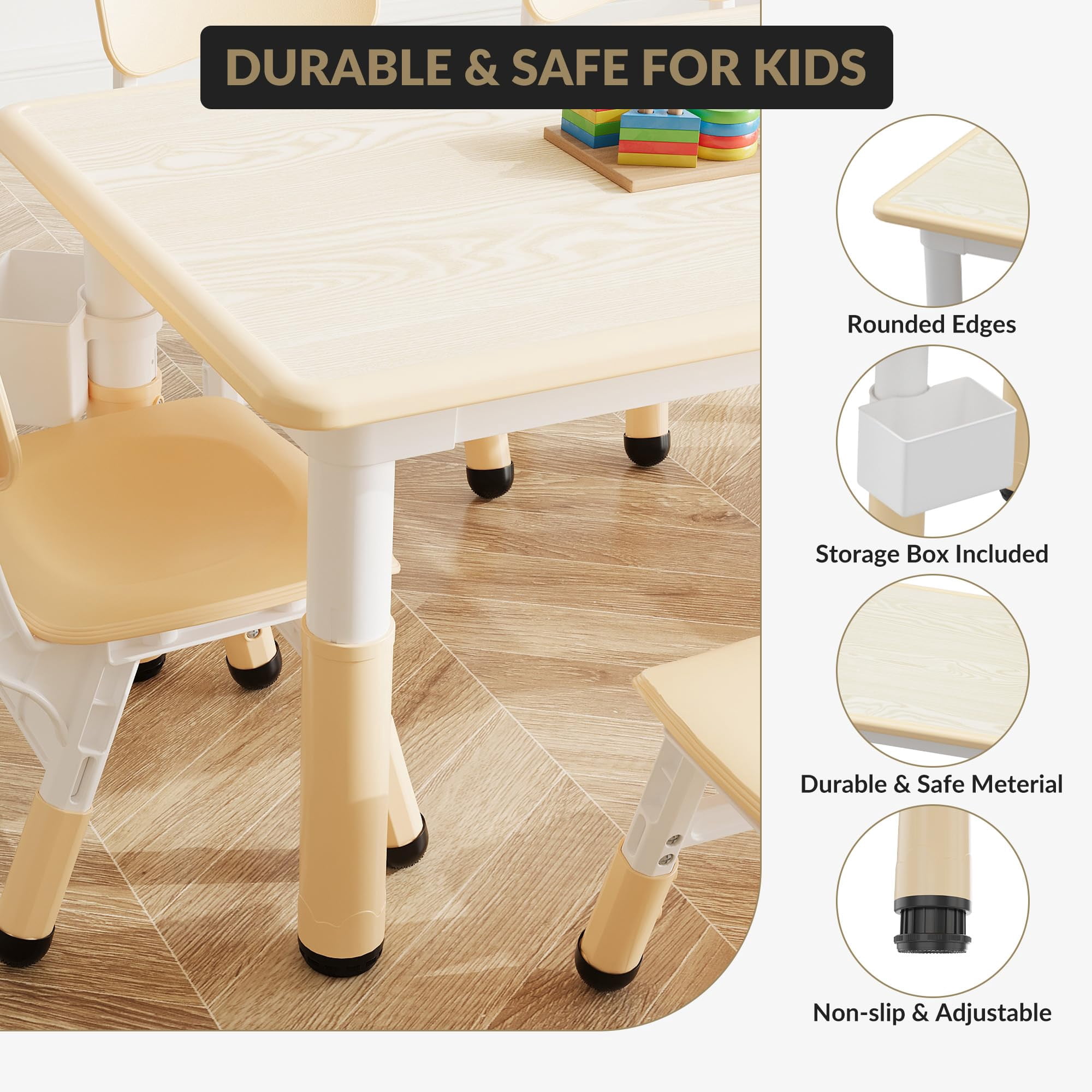 Accreate Kids Table & 6 Chairs Set with Storage Box - Height Adjustable Toddler Table for Ages 2-10, Graffiti Desktop, Non-Slip Legs - Ideal for Daycare, Classroom & Home Activities