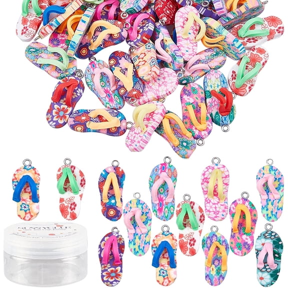 1 caja de dijes de chanclas de arcilla, colgantes para hacer tú mismo, mini dijes de pantuflas, surtidos, coloridos dijes de arcilla polimérica de verano de Hawái.