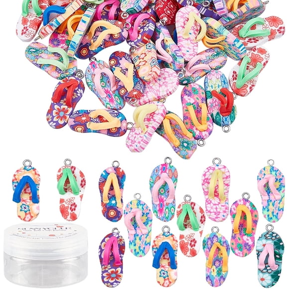 1 caja de dijes de chanclas de arcilla, colgantes para hacer tú mismo, mini dijes de pantuflas, surtidos, coloridos dijes de arcilla polimérica de verano de Hawái.