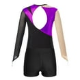 thumbnail image 4 of HULIJA Kids Girls Dance Outfits 2-Piece Rhinestones Shiny Metallic Mesh Patchwork Gymnastics Leotard Purple&Black 12, 4 of 7
