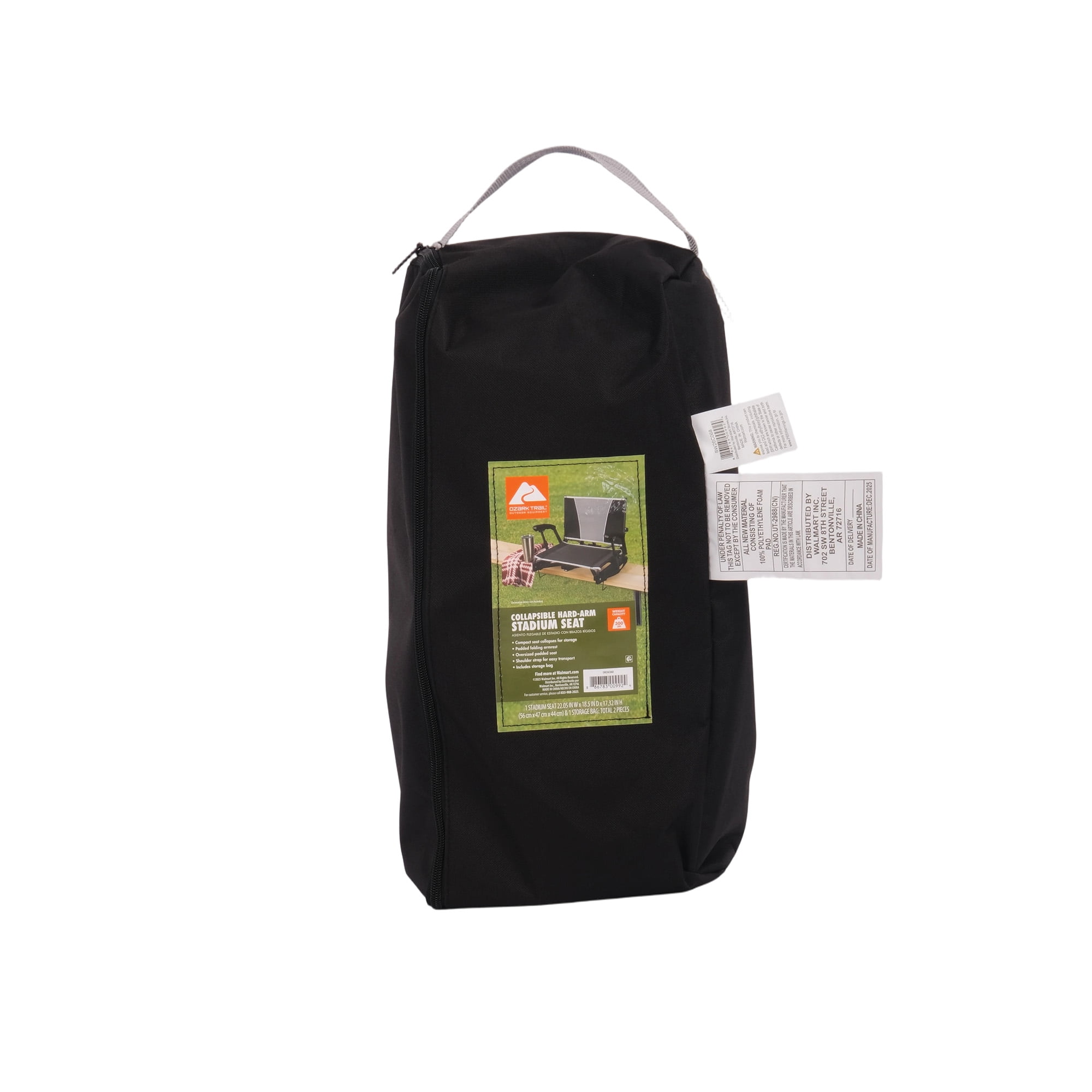 Ozark Trail Collapsible Hard-Arm Stadium Seat, Black