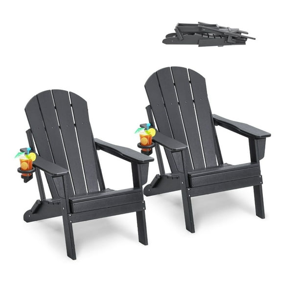Adirondack Chairs Set of 2, Folding Patio Chairs All-Weather HDPE Plastic, Outdoor Fire Pit Chairs Gray