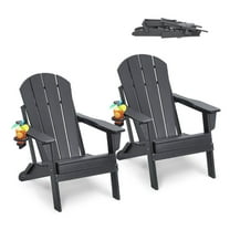 Adirondack Chairs Set of 2, Plastic Folding Outdoor Patio Furniture, All-Weather Fire Pit Chairs, Gray
