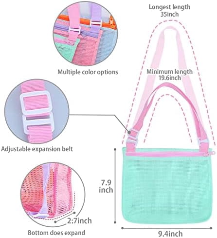Beach Toy Mesh Beach Bag Kids Shell Collecting Bag Beach Sand Toy Seashell Bags Swimming Accessories for Boys and Girls(Only Bags,A Set of 3)