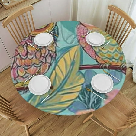 

Patifu Owls Flowers Leaves Round Tablecloth Stain-Resistant Washable for Indoor Outdoor Use 100% Polyester Waterproof Single-Sided Printing 38 -42