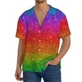 thumbnail image 3 of Daiia Rainbow Glitter Men's Linen Shirts Short Sleeve Casual Shirts Button Down Shirt for Men Beach Summer Wedding Shirt-3X-Large, 3 of 7