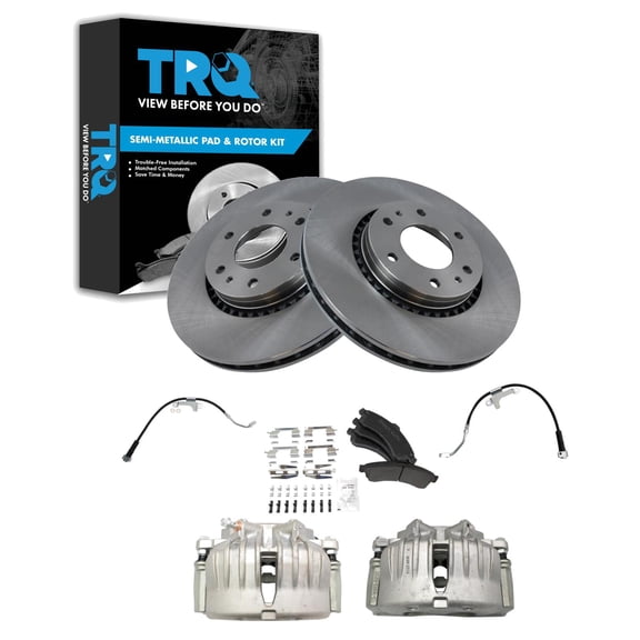 TRQ Front Brake Pad & Rotor Kit Brake Caliper Brake Hose Brake Pads Brake Rotor Semi-Metallic Fits Select 2004-2005 Buick Rainier 2005 GMC Envoy