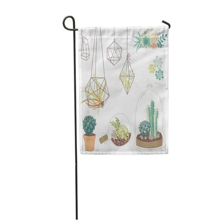 SIDONKU Green Cactus with Succulents Flowers and Glass Terrariums Plant Vintage Floral Garden Flag Decorative Flag House Banner 28x40