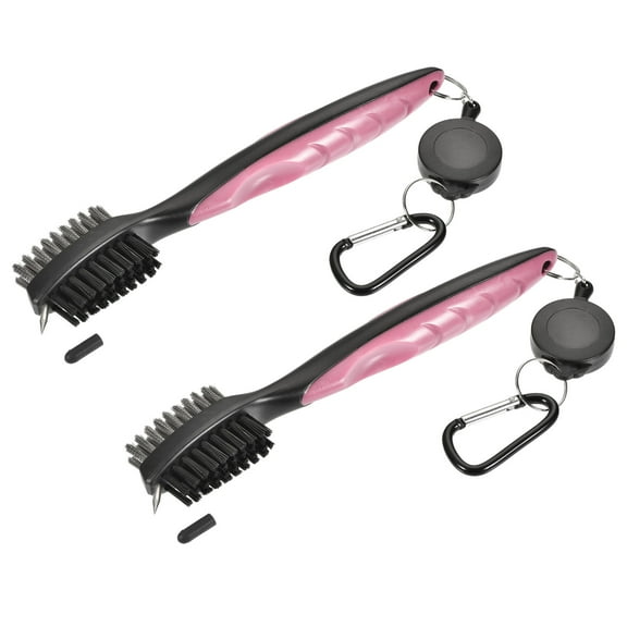 Uxcell Double Sided Retractable Cord Clip Dust Groove Cleaner Golf Club Brush Pink 2 Pack