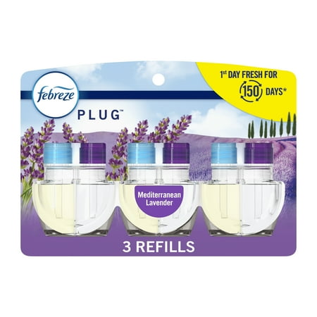 febreze plug in air freshener odor-fighting scented oil refill mediterranean lavender 3 refills
