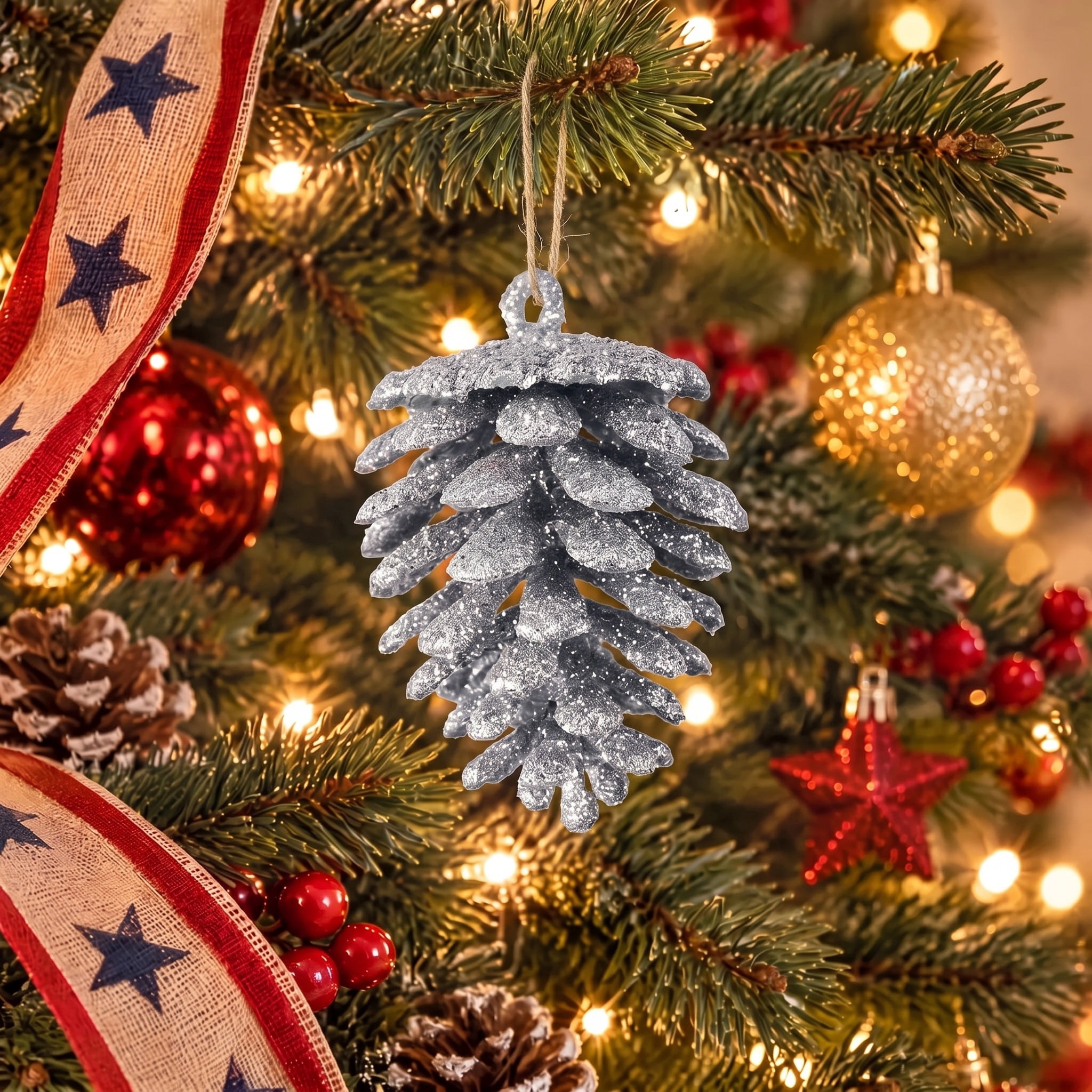 12-Count Silver Glitter Pinecone Christmas Ornaments, 2.4", by Holiday Time