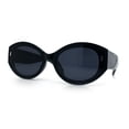 thumbnail image 4 of Womens Mod Fashion Thick Arm Inset Lens Large Oval Plastic Sunglasses All Black, 4 of 8