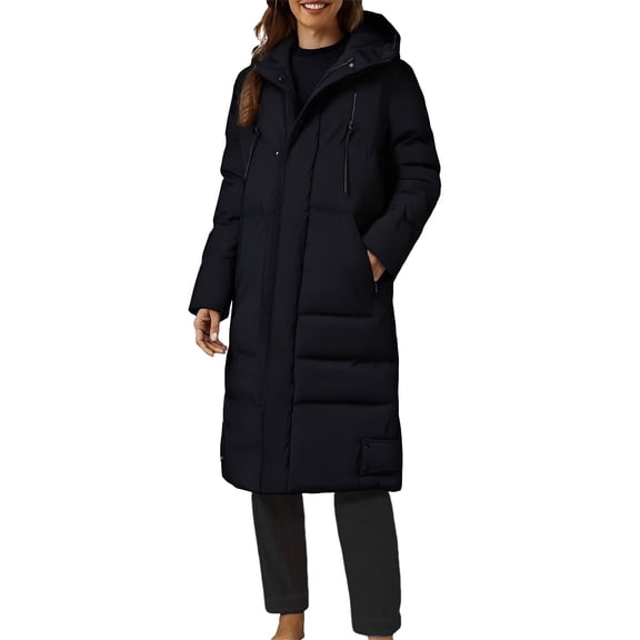 Pyhlmscde Women's Long Warm Hooded Zippered Cotton Outerwear, Winter Clothing for Women, Puffer Jacket Womens, Winter Coats for Women