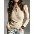 thumbnail image 2 of Women's   Knit Top Mock Neck Surplice Front Long Sleeve Fitted Slim Fit Stretchy Pullover for Fall Winter Layering Office Commute Date Night Outfits, 2 of 8
