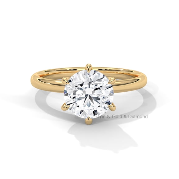 True Elegant Round Cut Moissanite Solitaire Engagement Ring, 14k Yellow Gold Plated, Moissanite Ring With GRA Certificate